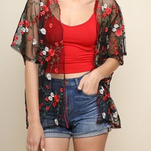 Umgee sheer embroidered kimono in black NWT